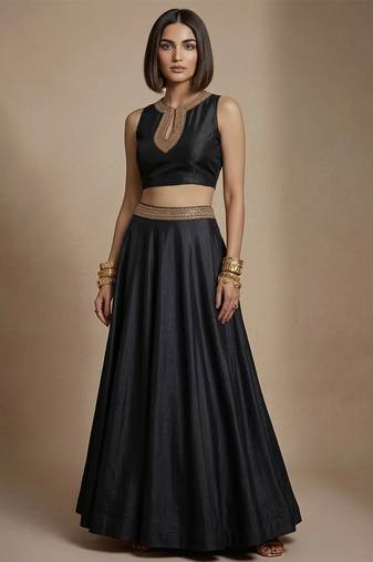 Black embroidered silk co ord set