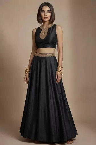 Black embroidered silk co ord set