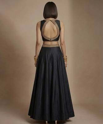 Black embroidered silk co ord set 2