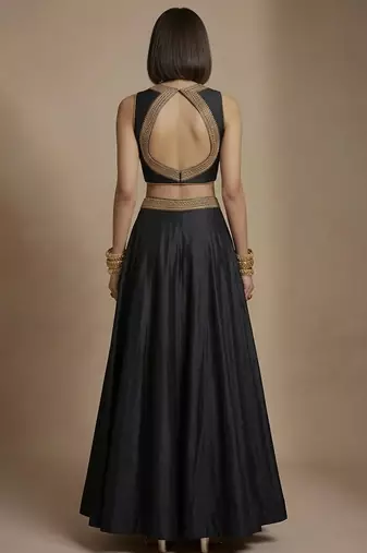 Black embroidered silk co ord set