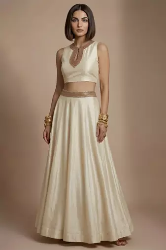 Ivory embroidered silk co ord set