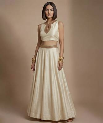 Ivory embroidered silk co ord set 1
