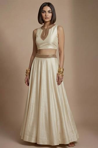 Ivory embroidered silk co ord set