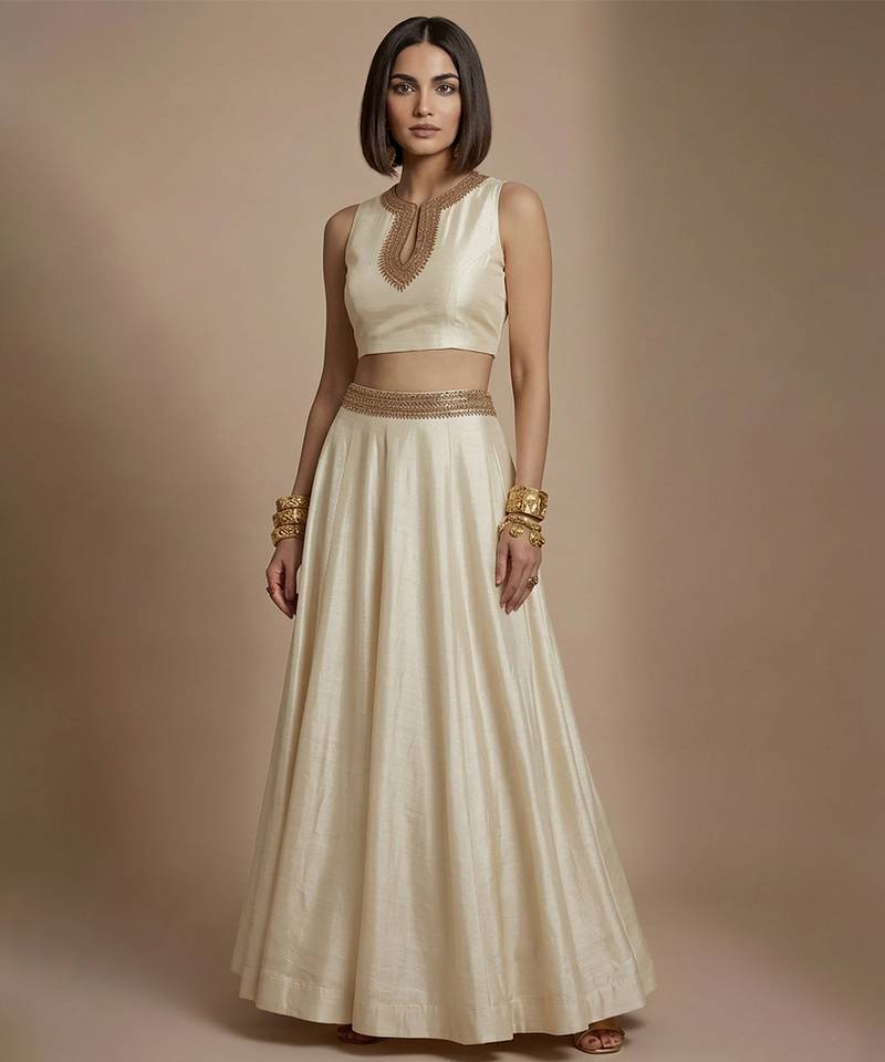 Ivory embroidered silk co ord set
