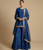 Blue embroidered silk sharara set