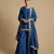 Blue embroidered silk sharara set