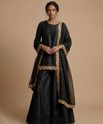 Black embroidered silk sharara set 1