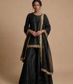 Black embroidered silk sharara set