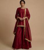Red embroidered silk sharara set