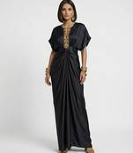 Black embroidered satin silk kaftan