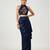 Navy blue embroidered satin co ord set