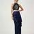 Navy blue embroidered satin co ord set