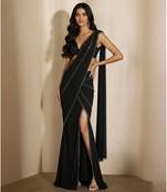 Black embroidered georgette draped saree set