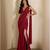 Red embroidered georgette draped saree set