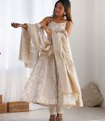 Wedding & Festive Special Jacquard Anarkali Suit in Cream & Gold