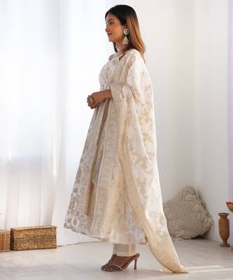 Wedding & Festive Special Jacquard Anarkali Suit in Cream & Gold 4