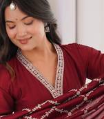 Women Designer Maroon Anarkali Kurta with Heavy Border Work