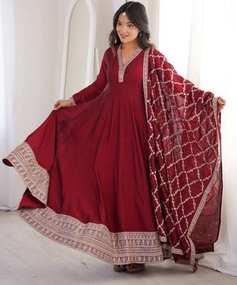 Women Designer Maroon Anarkali Kurta with Heavy Border Work 2