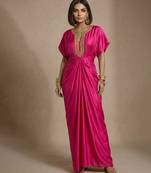 Pink embroidered satin silk kaftan