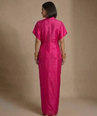 Pink embroidered Raw Silk kaftan 2