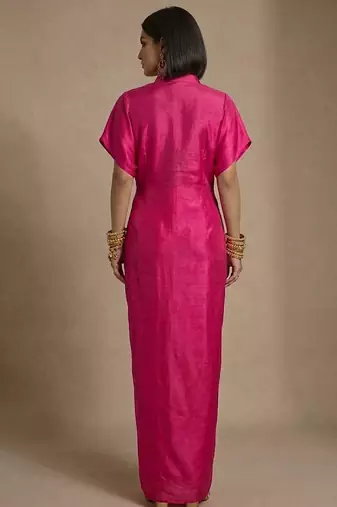 Pink embroidered Raw Silk kaftan