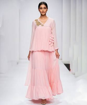Baby pink embroidered georgette co ord set 1