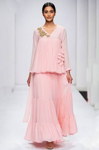 Baby pink embroidered georgette co ord set