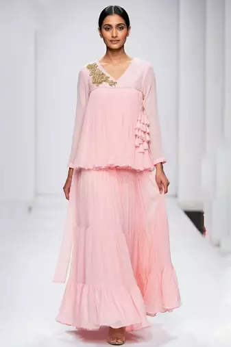 Baby pink embroidered georgette co ord set