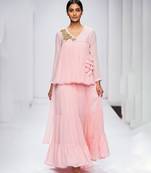 Baby pink embroidered georgette co ord set