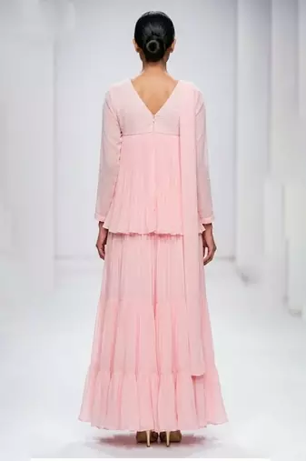 Baby pink embroidered georgette co ord set