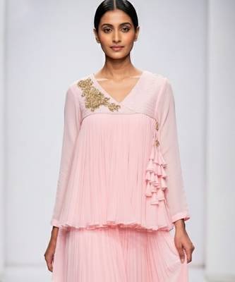Baby pink embroidered georgette co ord set 3