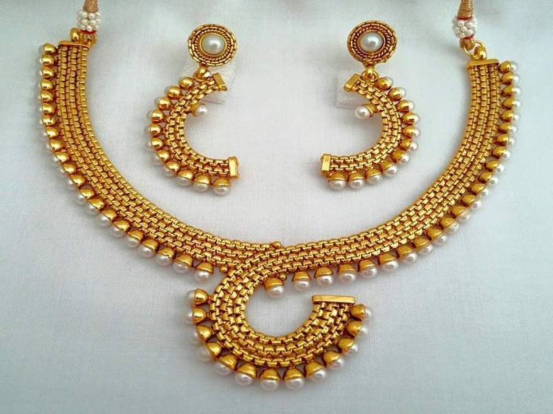 Stunner.....Perfect Symphony in Gold & Pearls...Desinger Gold Necklace Set.