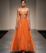 Tangerine Orange Embroidered Raw Silk Lehenga Set