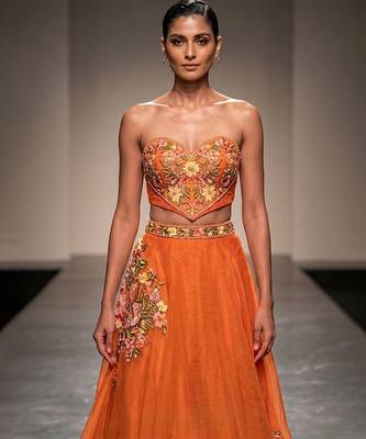 Orange Embroidered Raw Silk Lehenga Set 2