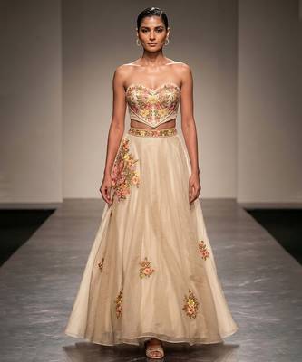 Ivory Embroidered Raw Silk Lehenga Set 1