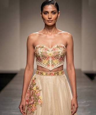 Ivory Embroidered Raw Silk Lehenga Set 2
