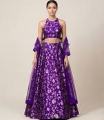 Purple Embroidered Silk Lehenga Set