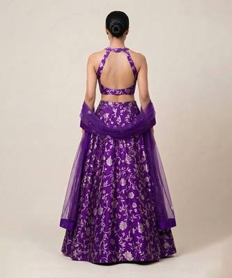 Purple Embroidered Silk Lehenga Set 2
