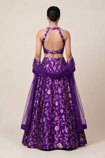 Purple Embroidered Silk Lehenga Set