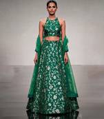 Emerald Green Embroidered Silk Lehenga Set