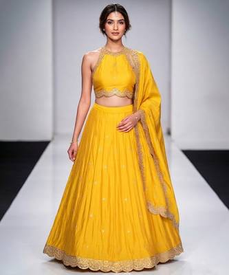 Yellow Embroidered Silk Lehenga Set 1