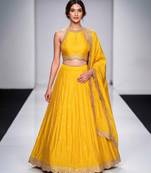 Mustard Yellow Embroidered Silk Lehenga Set