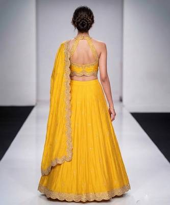 Yellow Embroidered Silk Lehenga Set 2