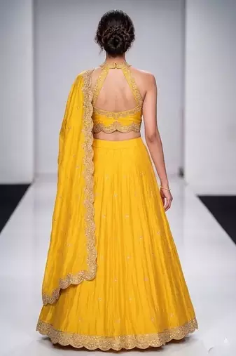 Yellow Embroidered Silk Lehenga Set