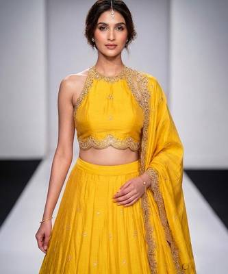 Yellow Embroidered Silk Lehenga Set 3
