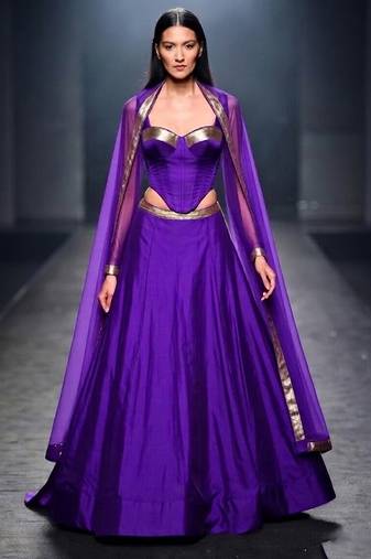 Purple Silk Corset Top Lehenga Set
