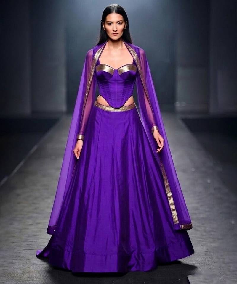 Purple Silk Corset Top Lehenga Set