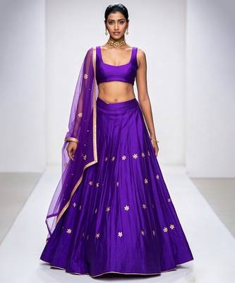 Purple Embroidered Silk Lehenga Set 1
