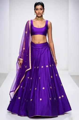Purple Embroidered Silk Lehenga Set