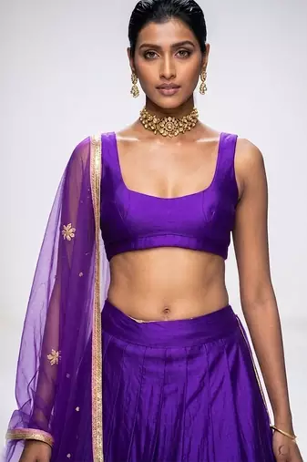 Purple Embroidered Silk Lehenga Set